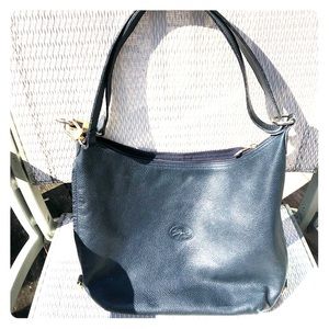 Longchamp Navy Blue Pebble Leather Hobo Bag Beauty